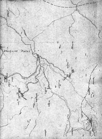 Altra mappa originale del capitano Huetter. Le linee puntate sono linee telefoniche, una trincea continua non esisteva in questa zona